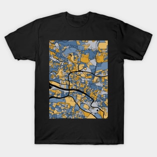 Glasgow Map Pattern in Blue & Gold T-Shirt